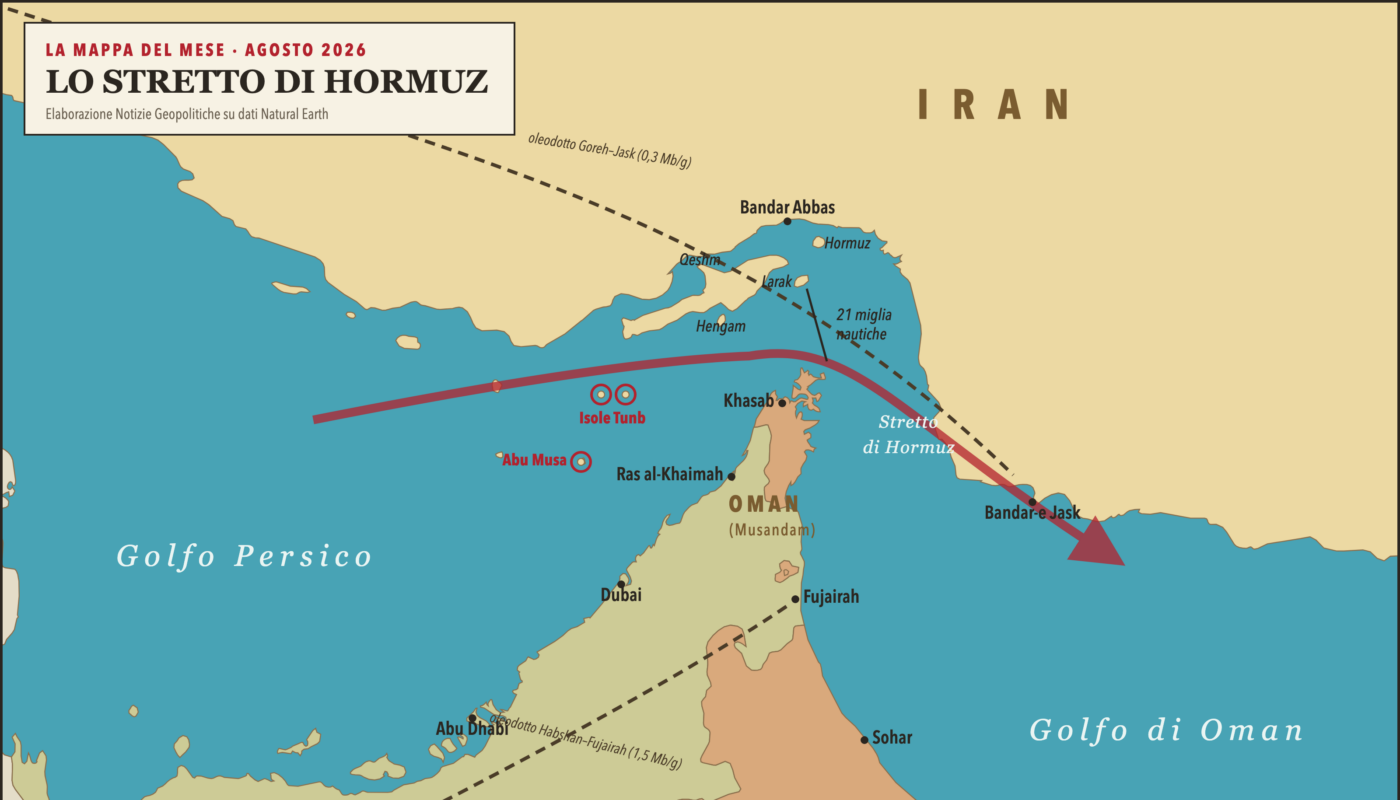 Carta dello Stretto di Hormuz: flusso petrolifero, isole contese e oleodotti di aggiramento